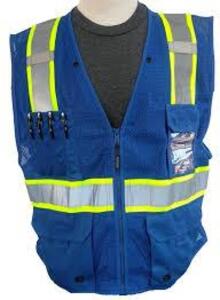 DESCRIPTION: (6) SAFETY VESTS BRAND/MODEL: KISHIGO #B102 INFORMATION: BLUE WITH REFLECTIVE SIZE: 4X-5X RETAIL$: $39.99 EA QTY: 6