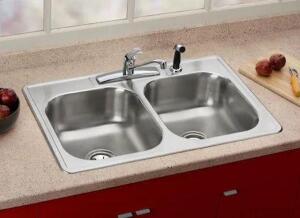 33 in. Drop in Double Bowl 22 Gauge Stainless Steel Kitchen Sink with 4-Holes