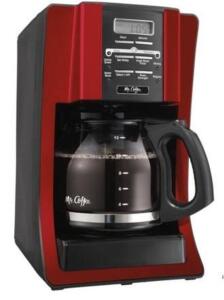 DESCRIPTION: (1) PORGRAMMABLE COFFEE MAKER BRAND/MODEL: MR.COFFEE/2131779 INFORMATION: RED/RAPID BREW RETAIL$: $29.96 SIZE: 10.8"L X 9.25"W X 14.6"H Q