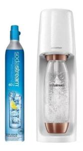 DESCRIPTION: (1) SPARKLING WATER MAKER KIT BRAND/MODEL: SODASTREAM/4212176010 INFORMATION: POLISHED/WHITE & ROSE GOLD/COME WITH 2-FAVORS/LIMEBUBLY,CHE