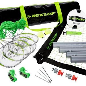 DESCRIPTION: (1) VOLLEYBALL & BADMINTO COMBO SET BRAND/MODEL: DUNLOP/LK01-1-03 INFORMATION: WATER-RESISTANT/GREEN & BLACK/STOCK IMAGE MAY INCLUDE ACCE