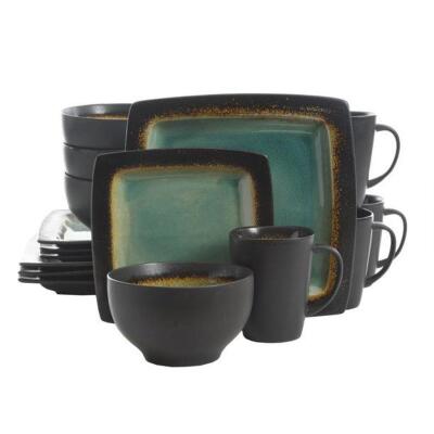 DESCRIPTION: (1) OCEAN OASIS DINNERWARE BRAND/MODEL: GIBSON HOME/65967.16R INFORMATION: TURQUOISE/16-PIECES RETAIL$: $45.00 SIZE: (4) 10.5"DINNER PLAT