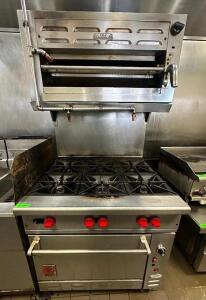 DESCRIPTION WOLF SIX BURNER RANGE W/ SALAMANDER AND LOWER CONVECTION OVEN. BRAND / MODEL: WOLF ADDITIONAL INFORMATION NATURAL GAS. COMES WITH GAS LINE