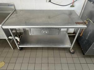 DESCRIPTION 60" ALL STAINLESS TABLE W/ MOUNTED CAN OPENER ADDITIONAL INFORMATION ON CASTERS SIZE 60" X 30" LOCATION KITCHEN QTY 1