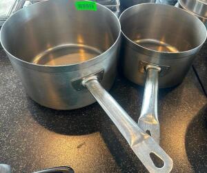 DESCRIPTION (2) ASSORTED STAINLESS HEAVY DUTY SAUCE POTS THIS LOT IS: SOLD BY THE PIECE LOCATION SEATING QTY 2