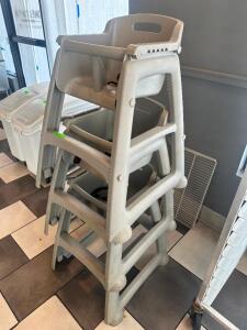 DESCRIPTION (3) GREY PLASTIC HIGH CHAIRS THIS LOT IS: SOLD BY THE PIECE LOCATION SEATING QTY 3