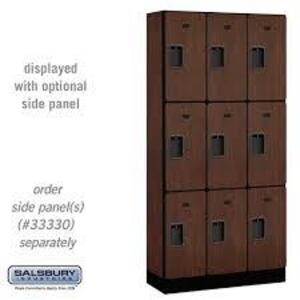 DESCRIPTION: (1) SET OF 3X3 PREMIUM DESIGNER WOOD LOCKERS BRAND/MODEL: SALSBURY #33330MAH INFORMATION: MAHOGANY SIZE: 6' H, 15" D, 3 X 3 RETAIL$: $901