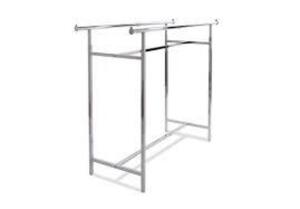 DESCRIPTION: (1) ADJUSTABLE DOUBLE BAR GARMENT RACK BRAND/MODEL: HAZLE TOWNSHIP #K16 INFORMATION: CHROME SIZE: MUST COME INSPECT FOR ACCURACY RETAIL$: