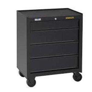 DESCRIPTION: (1) 4 DRAWER ROLLING CABINET BRAND/MODEL: STANLEY INFORMATION: BLACK, STEEL, 100 SERIES SIZE: 26" RETAIL$: $199.99 EA QTY: 1