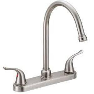 DESCRIPTION: (2) KITCHEN FAUCET BRAND/MODEL: GENUINE FAUCETS #10199 INFORMATION: BRUSHED NICKEL SIZE: TWO HANDLE RETAIL$: $59.68 EA QTY: 2