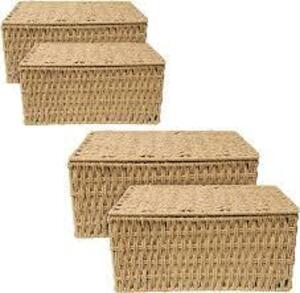 DESCRIPTION: (3) BOXES OF (2) WICKER NESTING BOXES WITH LINING INFORMATION: WHITE WICKER SIZE: 2 BOXES, NESTING RETAIL$: $39.99 EA QTY: 3