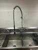 122" THREE WELL STAINLESS POT SINK W/ DOUBLE FAUCET AND SPRAY NOZZLE. - 2