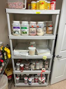 SHELVING UNIT WITH CONTENTS