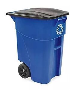 DESCRIPTION: (1) RECYCLING CONTAINER W/WHEELSBRAND/MODEL: RUBBERMAIDINFORMATION: HINGED LIDSIZE: 50 GALLON, 29" X 24" X 37"RETAIL$: $130QTY: 1