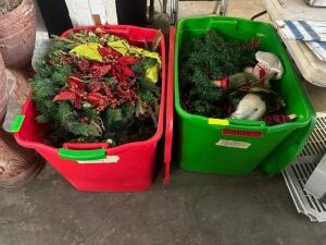 (2) PLASTIC TOTES OF ASSORTED HOLIDAY DECORATIONS