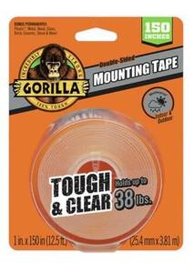 DESCRIPTION: (6) TOUGH MOUNTING TAPE BRAND/MODEL: GORILLA GLUE/6036002 INFORMATION: CLEAR/DOUBLE SIDED RETAIL$: $12.59 EACH SIZE: 1" X 150" QTY: 6