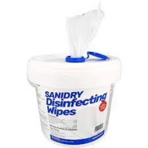 DESCRIPTION: (4) CONTAINERS OF (300) HAND SANITIZER WIPES BRAND/MODEL: SANIDRY INFORMATION: ROSMAR SIZE: 5.9" X 6.7" RETAIL$: $26.49 EA QTY: 4