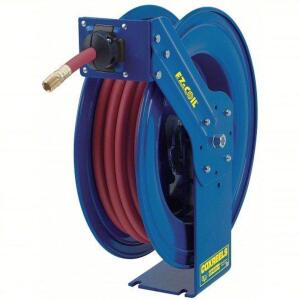 DESCRIPTION: (1) SPRING RETURN HOSE REEL BRAND/MODEL: COXREELS/EZ-SH-450-RH-BXB INFORMATION: 300 PSI/BLUE/MAX TEMP: 150F SIZE: 1/2"I.D. X 50 HOSE LENG