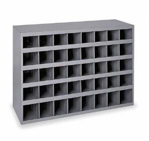 DESCRIPTION: (1) PIGEONHOLE BIN UNIT BRAND/MODEL: DURHAM MFG/359-95 INFORMATION: GRAY/40-COMPARTMENTS RETAIL$: $187.99 SIZE: 34"W X 24"H X 12"D QTY: 1