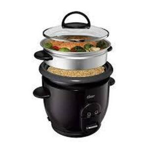 DESCRIPTION: (1) RICE AND GRAIN COOKER BRAND/MODEL: OSTER SIZE: 6 CUP RETAIL$: $25.00 EA QTY: 1