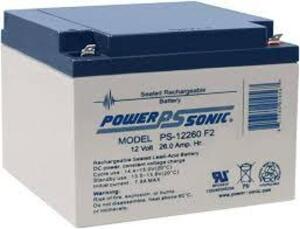 DESCRIPTION: (2) RECHARGEABLE SEALED LEAD-ACID BATTERYBRAND/MODEL: POWER SONICE #PS-12260 F2SIZE: 12V, 26AHRETAIL$: $67.70 EAQTY: 2