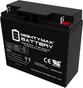 DESCRIPTION: (1) RECHAGERABLE AGM BATTERYBRAND/MODEL: MIGHT MAX #ML18-12SIZE: 12V, 18AHRETAIL$: $34.00 EAQTY: 1