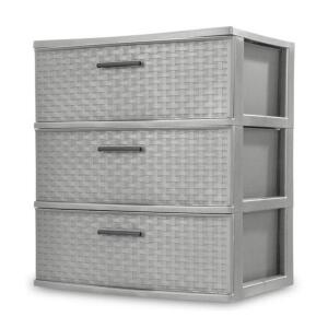 DESCRIPTION: (1) WEAVE TOWER DRAWER BRAND/MODEL: STERILITE/2530LAB6A INFORMATION: CEMENT GRAY/MISSING ONE HANDLE, SEE PICS RETAIL$: $24.98 SIZE: 15-7/