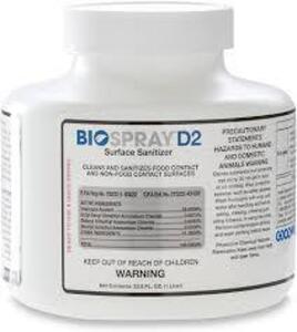 DESCRIPTION: (4) SURFACE SANITIZER BRAND/MODEL: BIOSPRAY D2 SIZE: 33.8 FL OZ RETAIL$: $21.00 EA QTY: 4