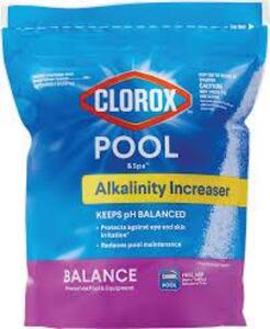 DESCRIPTION: (4) ALKALINITY INCREASER BRAND/MODEL: CLOROX POOL AND SPA #55pk16 SIZE: 5 LB RETAIL$: $13.51 EA QTY: 4