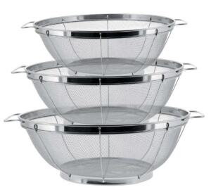 DESCRIPTION: (1) PACK OF (3) COLANDER SET BRAND/MODEL: U.S. KITCHEN SUPPLY/USK SS-C560 INFORMATION: STAINLESS STEEL/STRAINER NET BASKET RETAIL$: $19.9