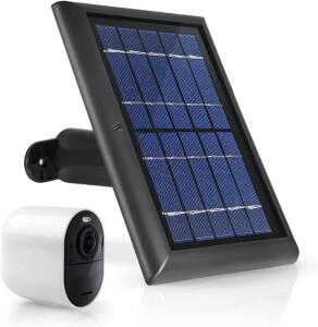 DESCRIPTION: (1) SOLAR PANEL WITH ARLO PRO BRAND/MODEL: WASSERSTEIN/4895230302231 INFORMATION: BLACK/360-DEGREE WALL MOUNT RETAIL$: $59.99 SIZE: 8.6"D