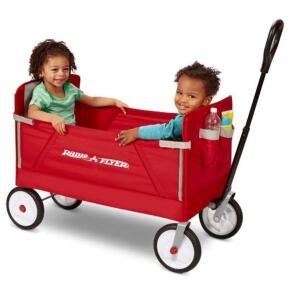 DESCRIPTION: (1) EZ FOLD WAGON BRAND/MODEL: RADIO FLYER/3950 INFORMATION: RED/3-IN-1/WEIGHT CAPACITY: 150 LBS RETAIL$: $89.99 SIZE: 39.97"L X 21.6"W X