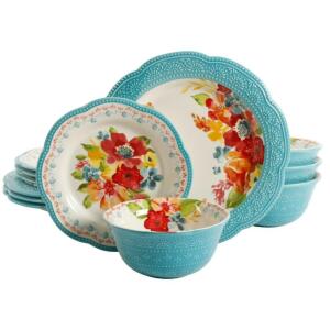 DESCRIPTION: (1) WILDFLOWER WHIMSY DINNERWARE SET BRAND/MODEL: THE PIONEER WOMAN/09881814661 INFORMATION: 12-PIECES/MULTICOLOR RETAIL$: $110.00 PER SE