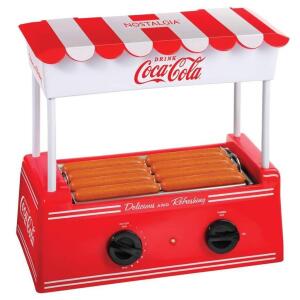 DESCRIPTION: (1) HOT DOG ROLLER BRAND/MODEL: NOSTALGIA/HDR8CK INFORMATION: CAPACITY: 8 HOT DOGS/RED & WHITE RETAIL$: $59.99 SIZE: 14" X 8.75" X 14.25"