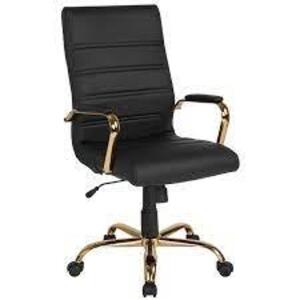 DESCRIPTION: (1) EXECUTIVE SWIVEL OFFICE CHAIR BRAND/MODEL: FLASH FURNITURE #GO-2286H-BK-GLD-GG INFORMATION: BLACK RETAIL$: $204.99 QTY: 1