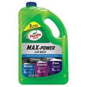 DESCRIPTION: (4) MAX POWER CAR WAS LIQUID BRAND/MODEL: TURTLE WAX RETAIL$: $7.98 EA SIZE: 1 GALLON QTY: 4