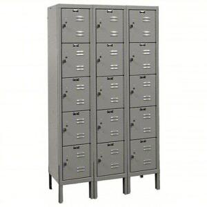 DESCRIPTION: (1) PREMIUM BOX LOCKER BRAND/MODEL: HALLOWELL #4VEV5 INFORMATION: LOUVERED, PADLOCK HASP, GRAY SIZE: 36 IN X 12 IN X 66 IN, 5 TIERS, 3 UN