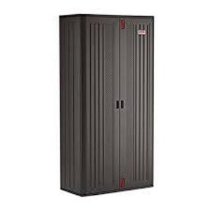 DESCRIPTION: (1) STORAGE CABINET BRAND/MODEL: SUNCAST #BMCCPD8004 INFORMATION: DARK BROWN/BLACK SIZE: 40 IN X 20 1/4 IN X 80 1/4 IN, 4 ADJ SHELVES, RE