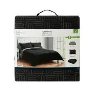 DESCRIPTION: (1) QUILT SET WITH SHEETS BRAND/MODEL: MAINSTAYS INFORMATION: BLACK, 5 PIECES SIZE: TWIN / TWIN XL RETAIL$: $36.96 EA QTY: 1