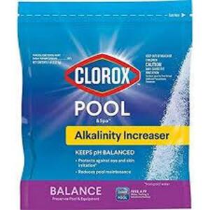 DESCRIPTION: (4) ALKALINITY INCREASER BRAND/MODEL: CLOROX POOL AND SPA SIZE: 5 LB RETAIL$: $16.18 EA QTY: 4