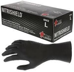 DESCRIPTION: (4) BOXES OF (100) POWDER-FREE BLACK NITRILE SINGLE USE GLOVES BRAND/MODEL: MCR SAFETY NITRISHILED STEALTH SIZE: SIZE LARGE RETAIL$: $14.