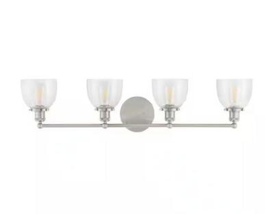 Evelyn 37.5 in. 4-Light Brushed Nickel Industrial Vanity with Clear Glass Shades