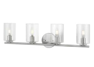 Champlain 31.5 in. 4-Light Brushed Nickel Modern Bathroom Vanity Light with Clear Glass Shades