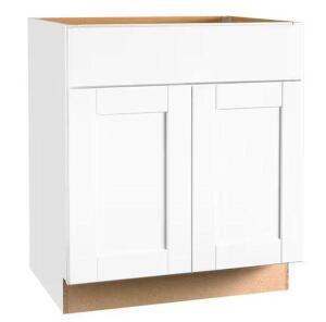 Shaker 30 in. W x 24 in. D x 34.5 in. H Assembled Base Kitchen Cabinet in Satin White with Ball-Bearing Drawer Glides