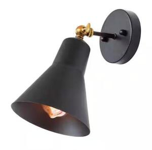 1-Light Wall Sconce Adjustable Modern Wall Sconce with Black Shade and Vintage Brass Accents