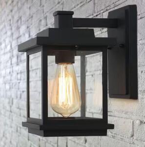 Square 1-Light Black Outdoor Wall Lantern Sconce with Clear Glass Shade, Modern Exterior Wall Light for Patio Garden