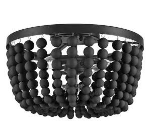 Cayman 13 in. 2-Light Black Beaded Flush Mount Ceiling Light Fixture with Black Beaded Shade