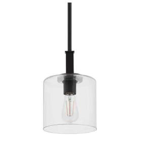 Kendall Manor 1-Light Matte Black Mini Pendant Hanging Light, Kitchen Pendant Lighting with Clear Glass Shade