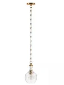 Verona 1-Light Brushed Brass Pendant with Seeded Glass Shade