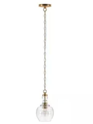 Verona 1-Light Brushed Brass Pendant with Seeded Glass Shade